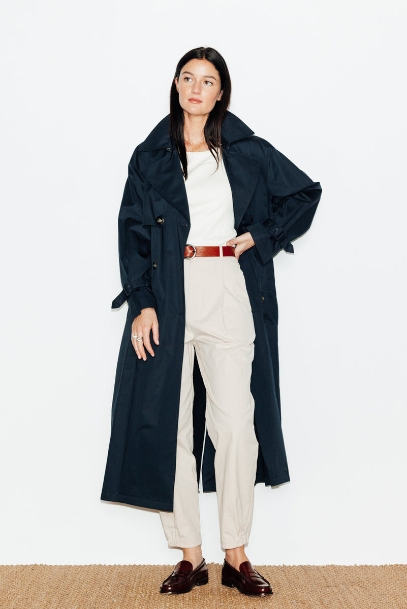 【OHOTORO】firenze trench coat navy 男女兼用 Trench coat tailored collar cotton navy - Maison Lener