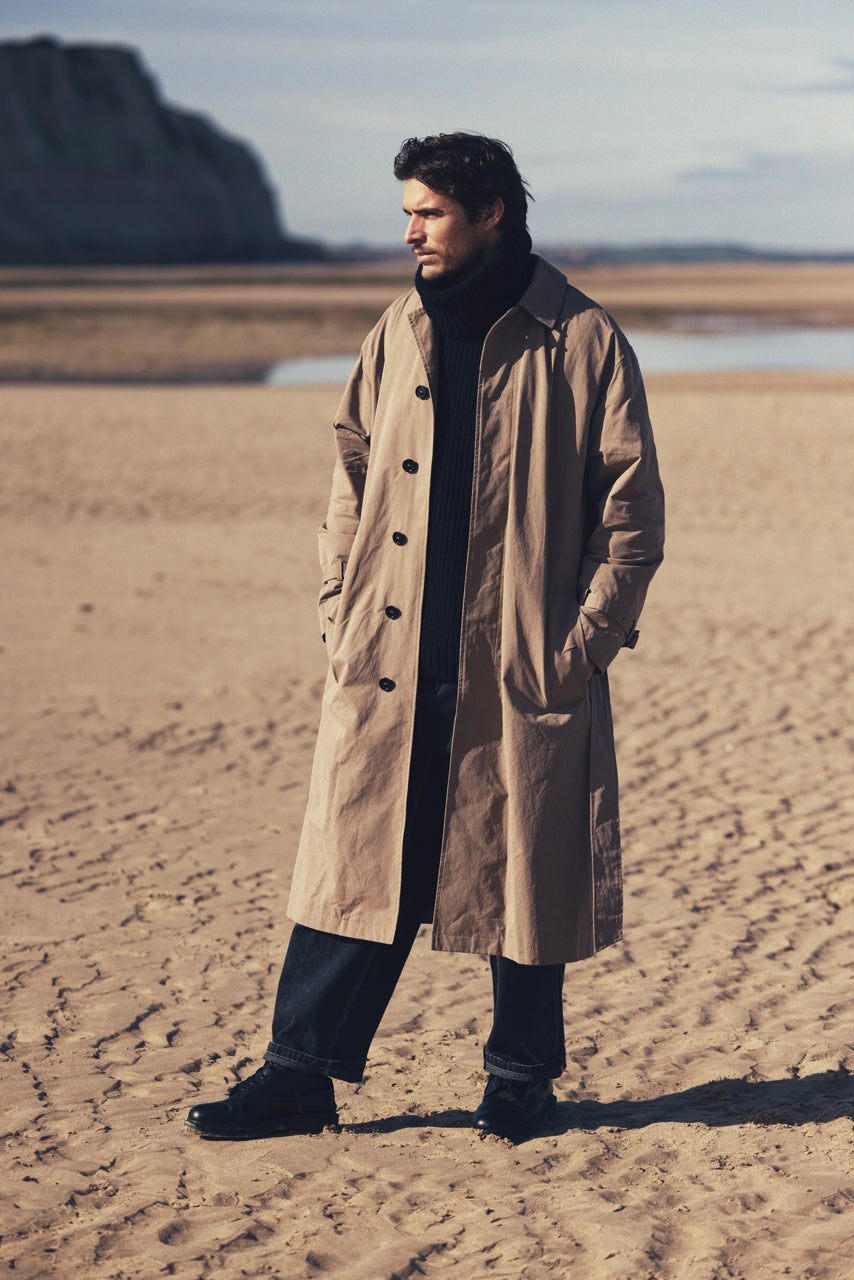 Men's long winter coat, water-repellent brown cotton-Maison Lener