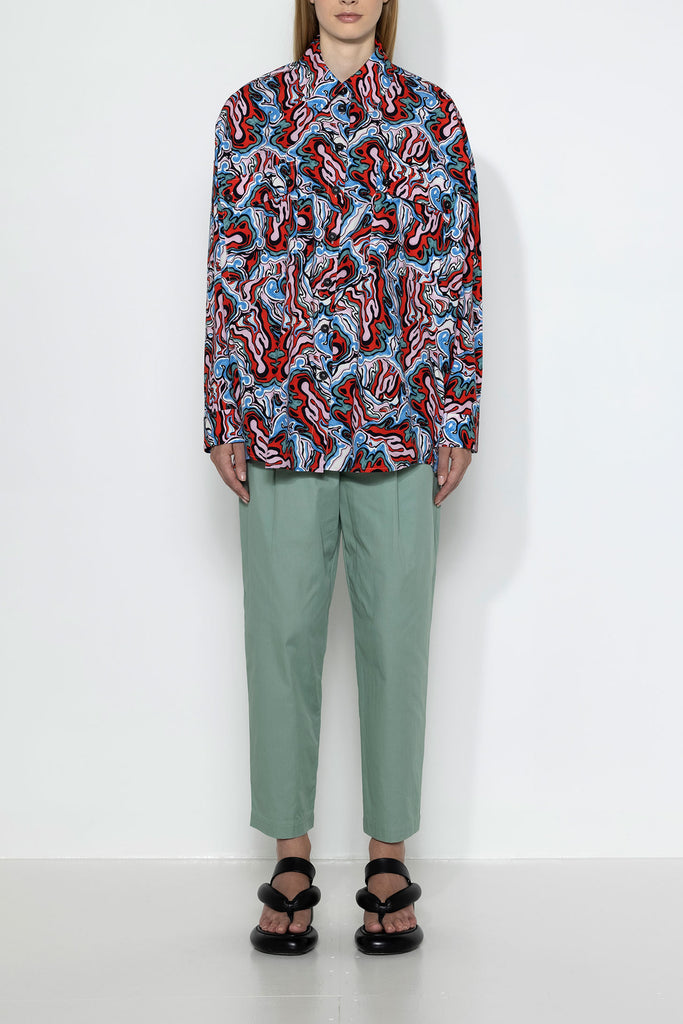 CHEMISE OVERSIZE EN COTON GRAPHIQUE BLEU AEROGRAPHE