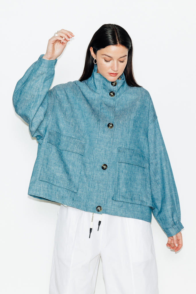 BLOUSON CUBIQUE BLEU TURQUOISE