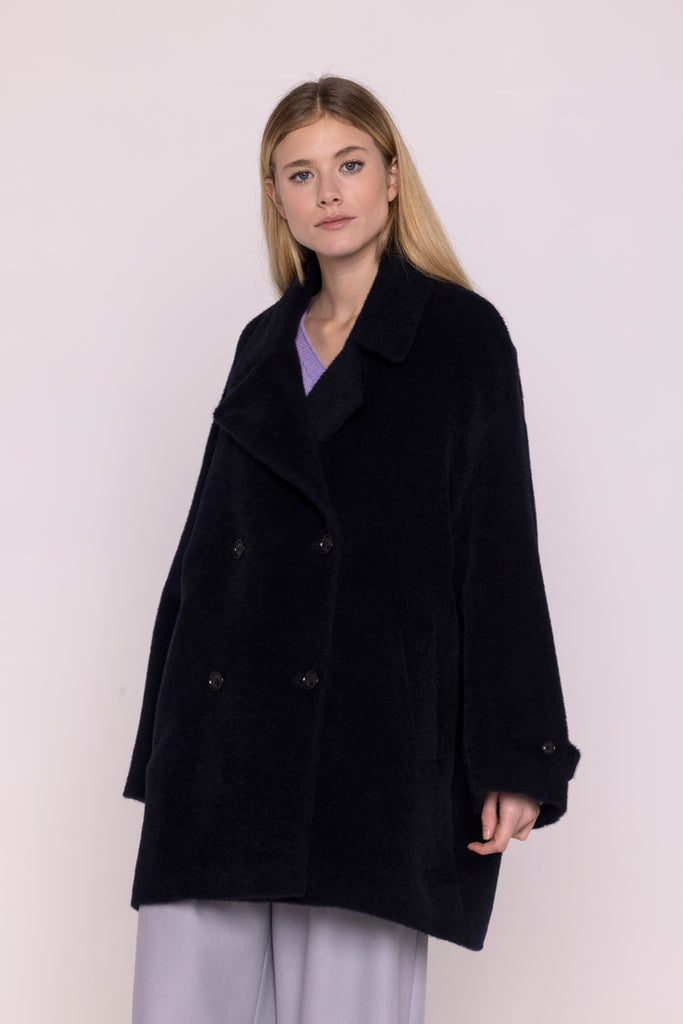 MANTEAU COURT ALPAGA VOLUME MARINE