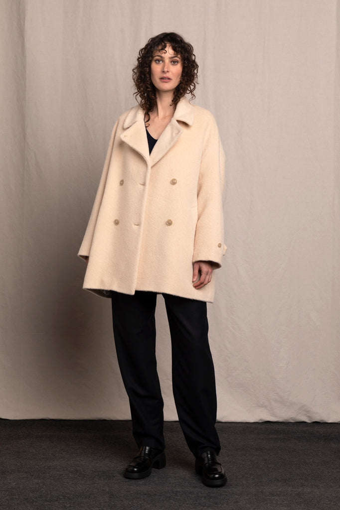 MANTEAU COURT ALPAGA VOLUME ECRU