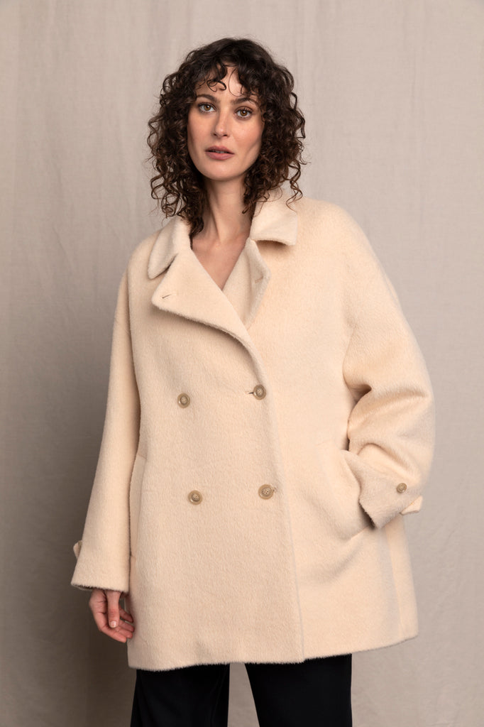 MANTEAU COURT ALPAGA VOLUME ECRU