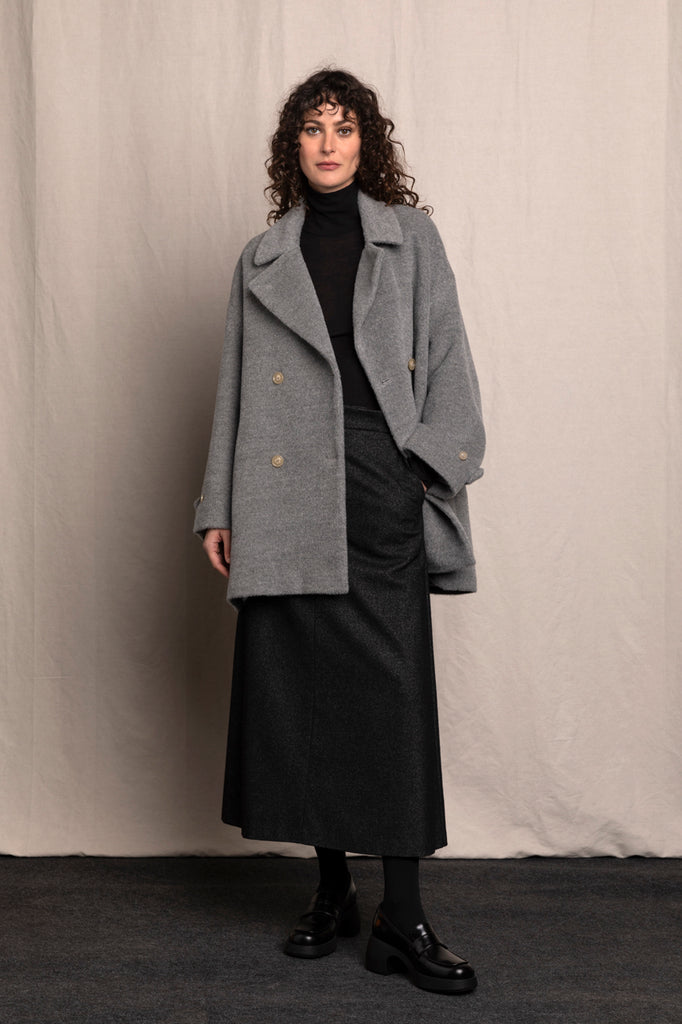 MANTEAU COURT ALPAGA VOLUME GRIS