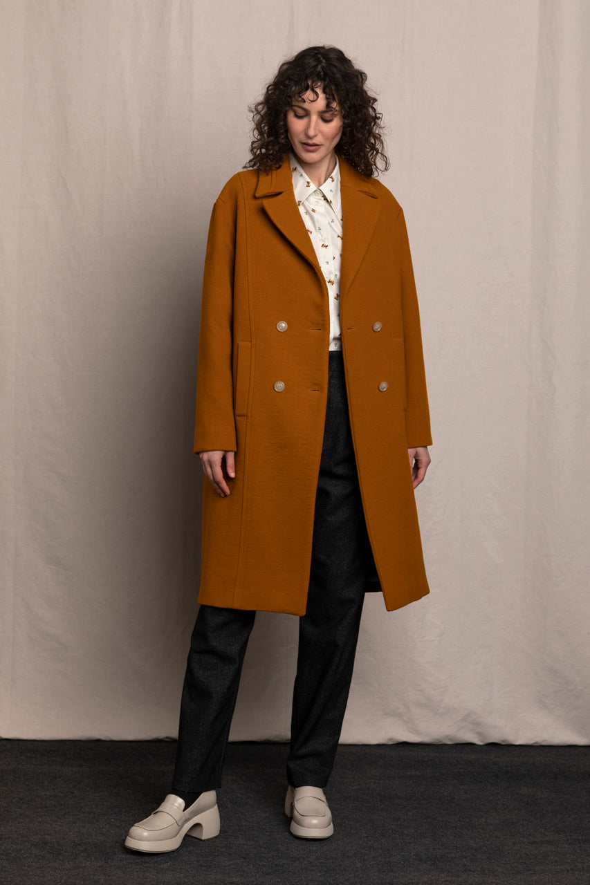 Women s long winter ochre wool coat Maison Lener